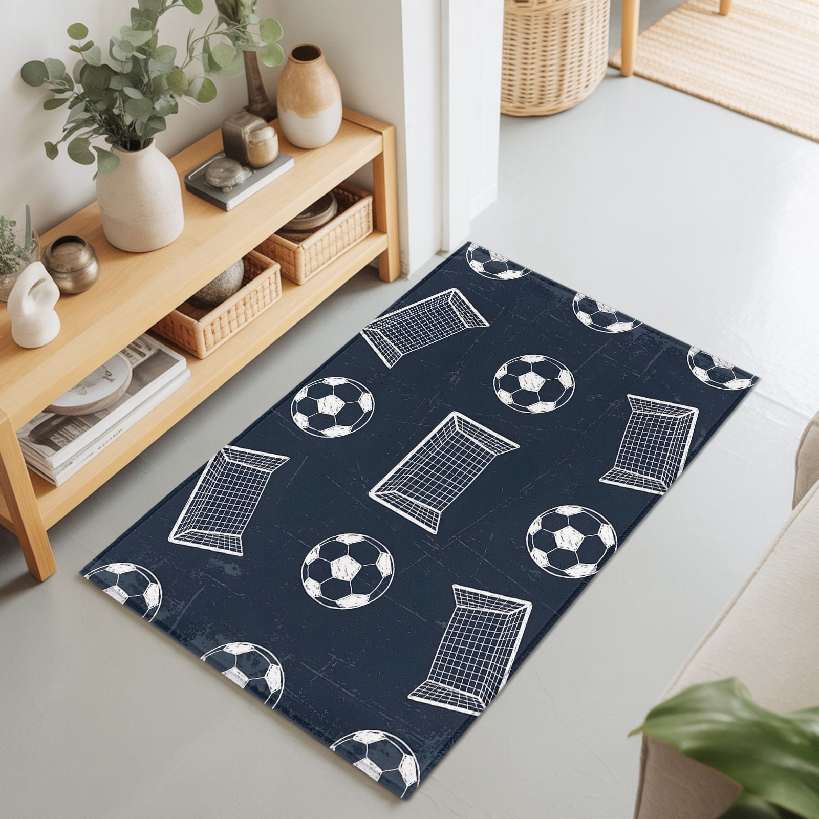 Softball Entry Rug 2x3 Ft Entryway Area Rug, Navy Blue Football Kitchen Rug Runner ...