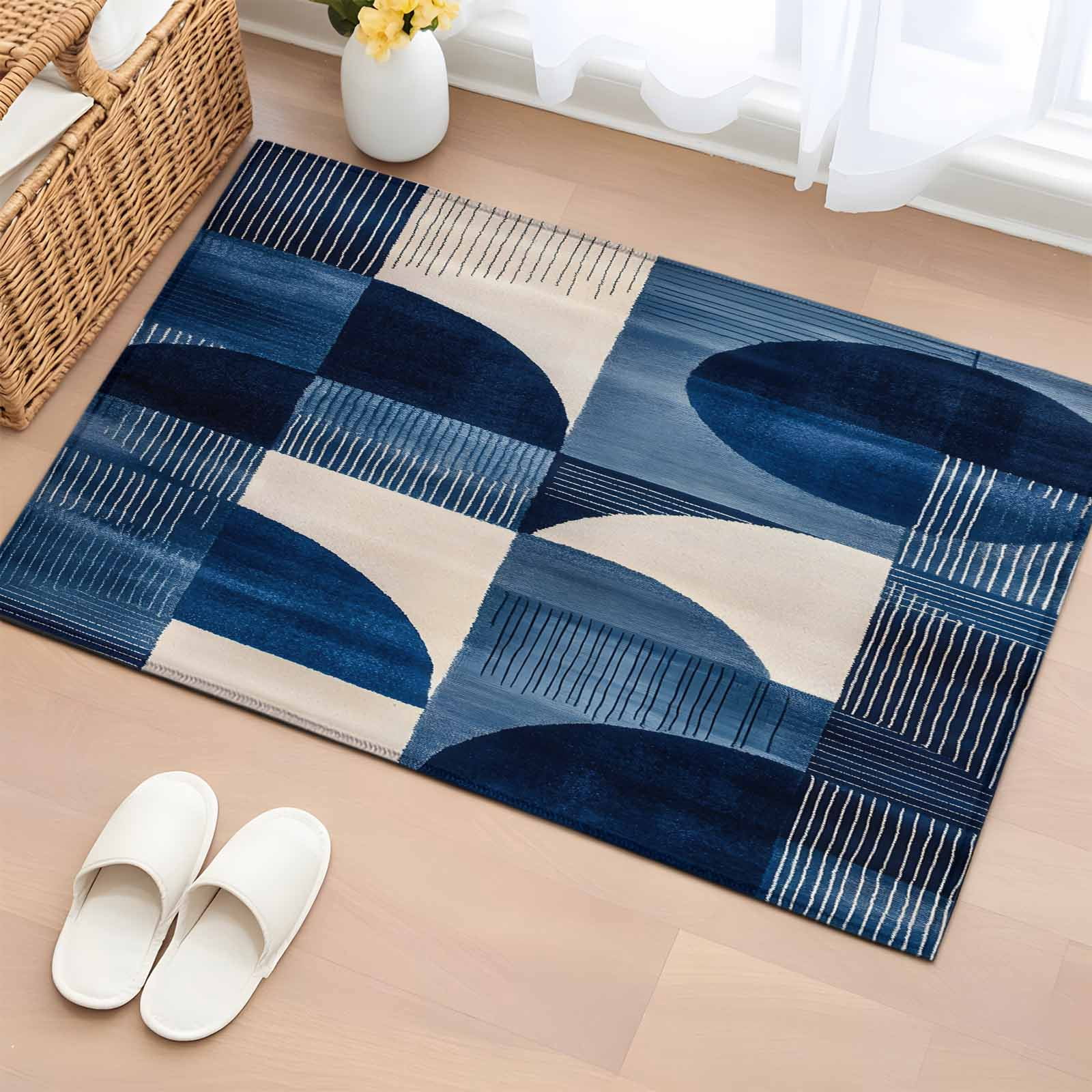 2x3 Rugs Color Blocks 2x3 Ft Entryway Area Rug, Navy Blue Geometric Kitchen Rug Runner ...