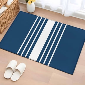 2x3 Ft Entryway Area Rug, Navy Blue White Stripe Kitchen Rug Runner Washable Floor Mat, Modern Rustic Vertical Striped Non Slip Indoor Door Mat Throw Carpet for Bathroom Living Room Bedroom