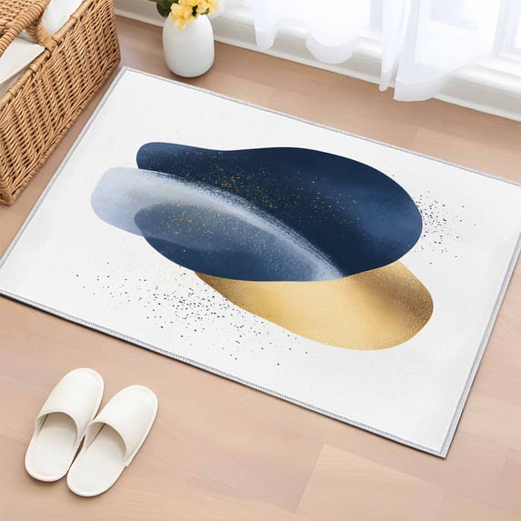 2x3 Ft Entryway Area Rug, Navy Blue Yellow Art Kitchen Rug Runner Washable Floor Mat, Geometric Abstract Modern Art Non Slip Indoor Door Mat Throw Carpet for Bathroom Living Room Bedroom