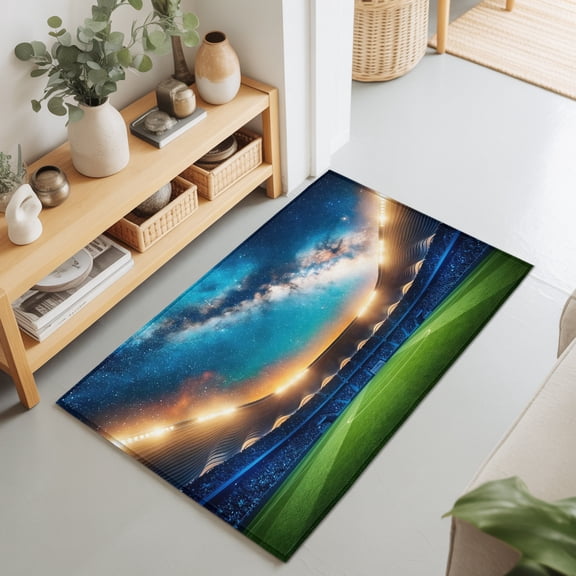 2x3 Ft Entryway Area Rug, Night Arena Kitchen Rug Runner Washable Floor Mat, Starry Sky Forest Green Atmospheric Football Field Non Slip Indoor Door Mat Throw Carpet for Bathroom Living Room Bedroom