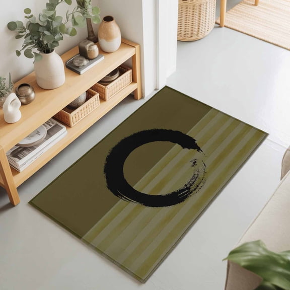 2x3 Ft Entryway Area Rug, Olive Green Striped Kitchen Rug Runner Washable Floor Mat, Black Geometric Vintage Stripes Ombre Non Slip Indoor Door Mat Throw Carpet for Bathroom Living Room Bedroom