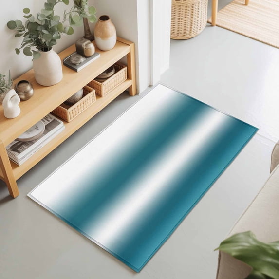 2x3 Ft Entryway Area Rug, Ombre Dark Teal Kitchen Rug Runner Washable Floor Mat, Modern Abstract Art Gradient Non Slip Indoor Door Mat Throw Carpet for Bathroom Living Room Bedroom