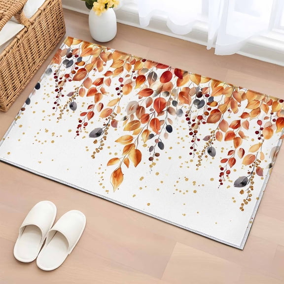 2x3 Ft Entryway Area Rug, Orange Fall Leaves Kitchen Rug Runner Washable Floor Mat, Vintage Country Plants Pastoral Farm Non Slip Indoor Door Mat Throw Carpet for Bathroom Living Room Bedroom