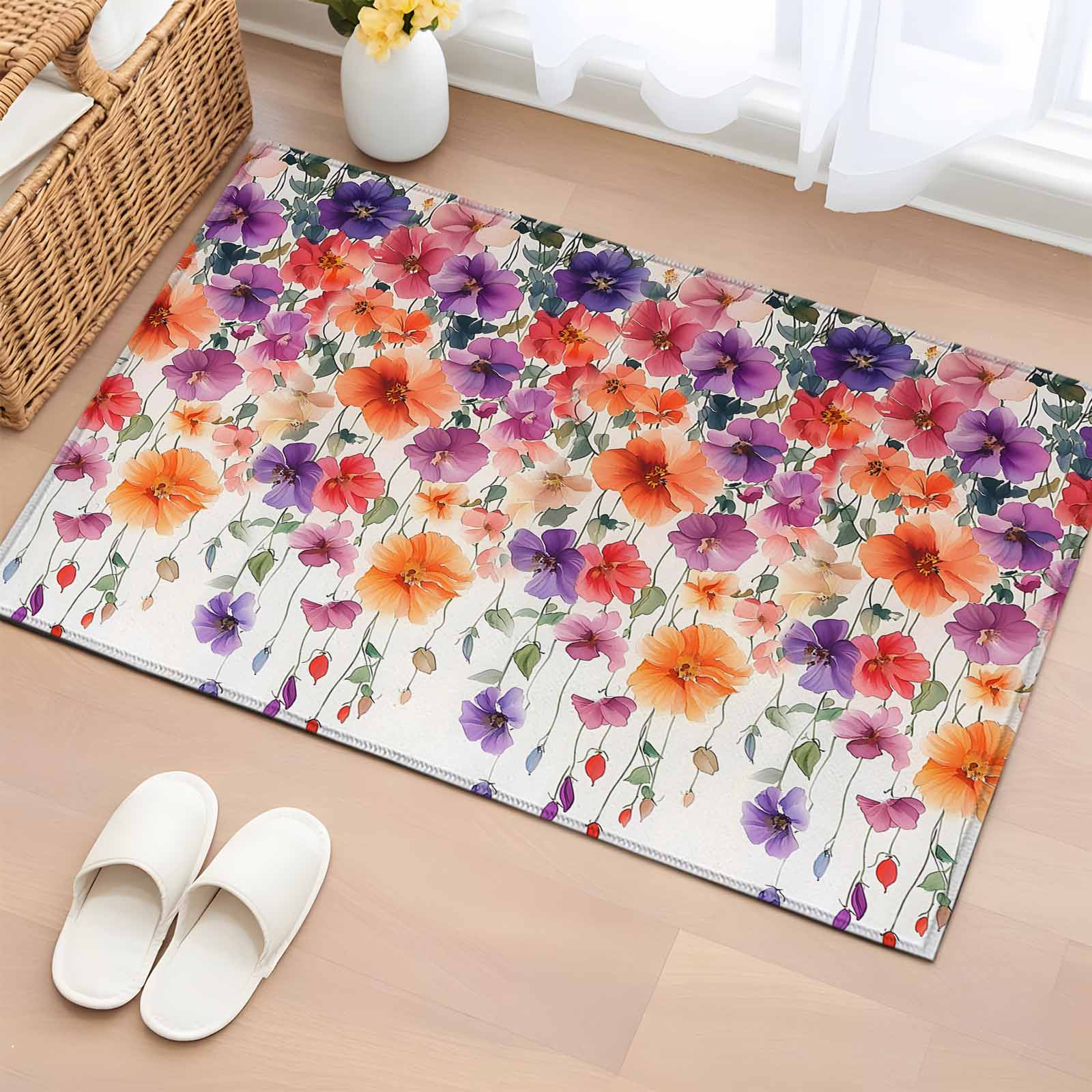 2x3 Ft Entryway Area Rug, Orange Flower Kitchen Rug Runner Washable ...