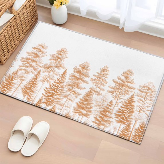 2x3 Ft Entryway Area Rug, Orange Pastoral Tree Kitchen Rug Runner Washable Floor Mat, Vintage Botanical Spring Non Slip Indoor Door Mat Throw Carpet for Bathroom Living Room Bedroom