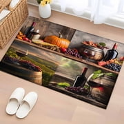 2x3 Ft Entryway Area Rug, Orange Pumpkin Kitchen Rug Runner Washable Floor Mat, Farmhouse Grapes Glass Country Non Slip Indoor Door Mat Throw Carpet for Bathroom Living Room Bedroom