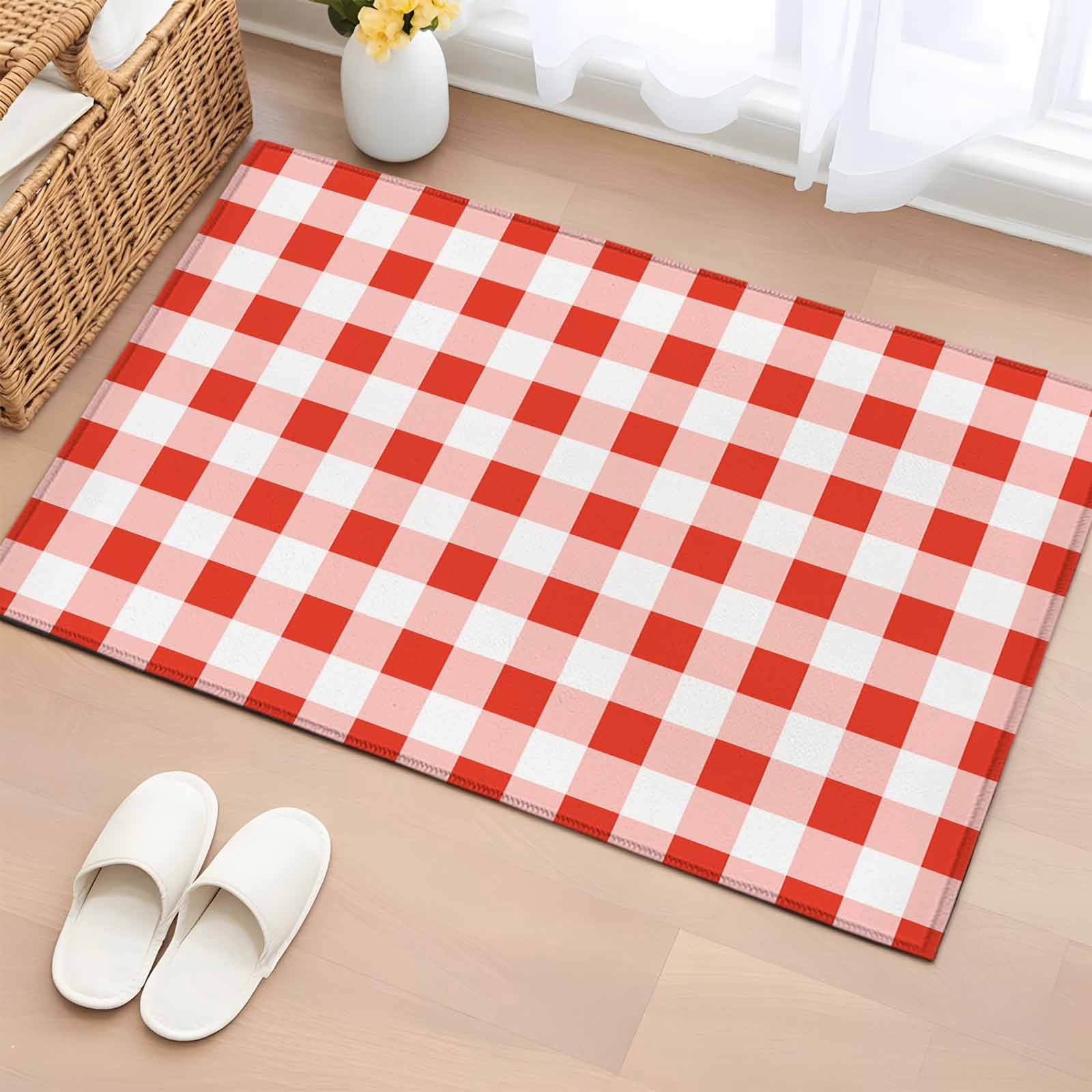 2x3 Ft Entryway Area Rug, Orange Red Checkered Kitchen Rug Runner ...