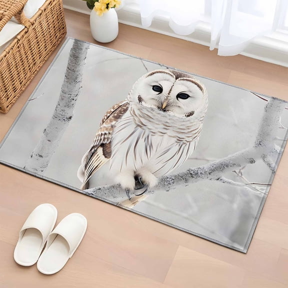 2x3 Ft Entryway Area Rug, Owl On Branch Kitchen Rug Runner Washable Floor Mat, Framhouse Winter Landscape Tree Birds Non Slip Indoor Door Mat Throw Carpet for Bathroom Living Room Bedroom