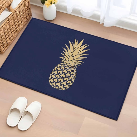 2x3 Ft Entryway Area Rug, Pineapple Kitchen Rug Runner Washable Floor Mat, Gold Yellow Navy Blue Tropical Fruit Summer Non Slip Indoor Door Mat Throw Carpet for Bathroom Living Room Bedroom