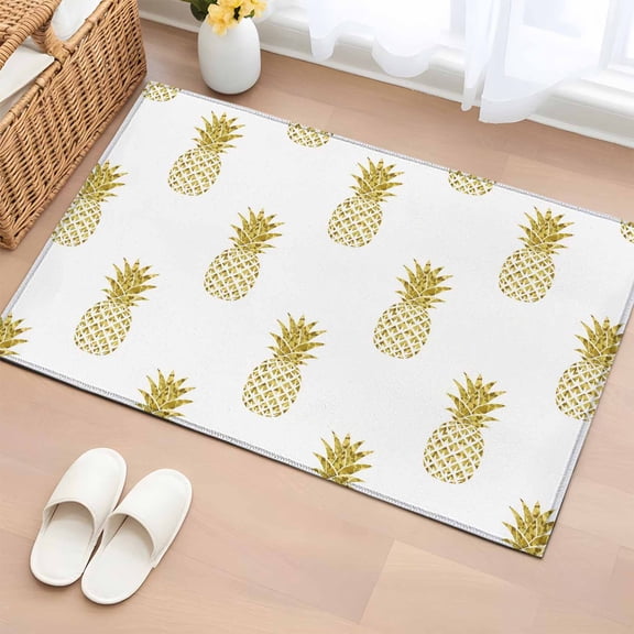 2x3 Ft Entryway Area Rug, Pineapple Kitchen Rug Runner Washable Floor Mat, Modern Abstract Yellow Fruits Textured Non Slip Indoor Door Mat Throw Carpet for Bathroom Living Room Bedroom