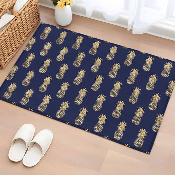 2x3 Ft Entryway Area Rug, Pineapple Kitchen Rug Runner Washable Floor Mat, Yellow Fruit Navy Blue Summer Tropical Non Slip Indoor Door Mat Throw Carpet for Bathroom Living Room Bedroom