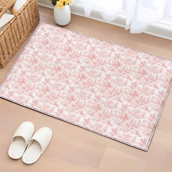 2x3 Ft Entryway Area Rug, Pink Botanical Kitchen Rug Runner Washable Floor Mat, Watercolor Rustic Tree Abstract Non Slip Indoor Door Mat Throw Carpet for Bathroom Living Room Bedroom