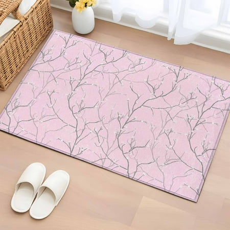 2x3 Ft Entryway Area Rug, Pink Branches Kitchen Rug Runner Washable Floor Mat, Vintage Art Farmhouse Non Slip Indoor Door Mat Throw Carpet for Bathroom Living Room Bedroom