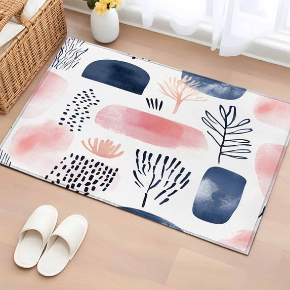2x3 Ft Entryway Area Rug, Pink Navy Blue Abstract Art Kitchen Rug Runner Washable Floor Mat, Modern Geometric Art Non Slip Indoor Door Mat Throw Carpet for Bathroom Living Room Bedroom
