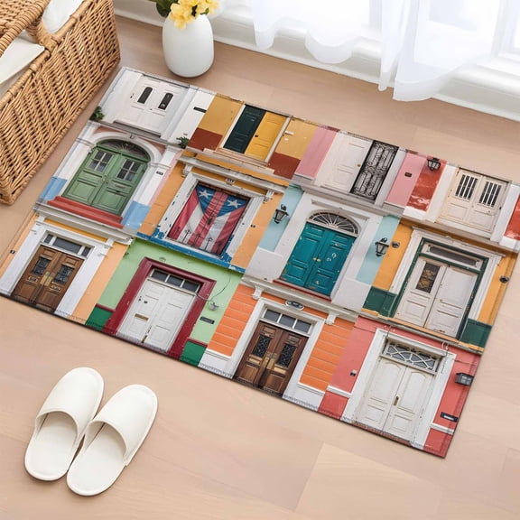 2x3 Ft Entryway Area Rug, Puerto Rico Kitchen Rug Runner Washable Floor Mat, Vintage Boho Style Door Gates Non Slip Indoor Door Mat Throw Carpet for Bathroom Living Room Bedroom