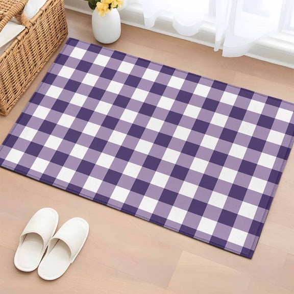 2x3 Ft Entryway Area Rug, Purple Checkered Kitchen Rug Runner Washable Floor Mat, Farmhouse Buffalo Plaid Non Slip Indoor Door Mat Throw Carpet for Bathroom Living Room Bedroom