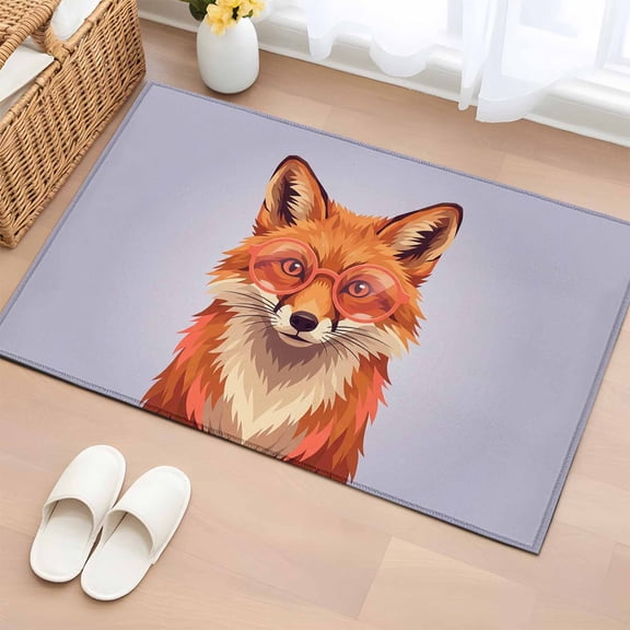 2x3 Ft Entryway Area Rug, Purple Fox Kitchen Rug Runner Washable Floor Mat, Funny Animals Modern Art Non Slip Indoor Door Mat Throw Carpet for Bathroom Living Room Bedroom