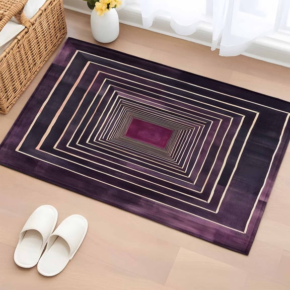 2x3 Ft Entryway Area Rug, Purple Framed Kitchen Rug Runner Washable Floor Mat, Geometric Abstract Art Modern Non Slip Indoor Door Mat Throw Carpet for Bathroom Living Room Bedroom