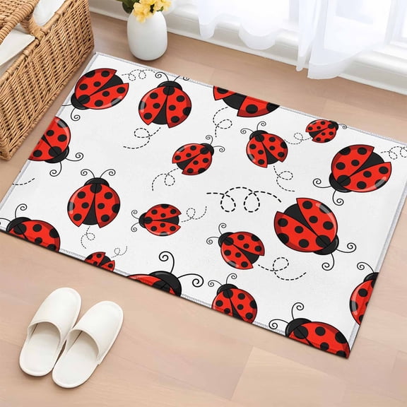 2x3 Ft Entryway Area Rug, Red Ladybugs Kitchen Rug Runner Washable Floor Mat, Animal Themed Spring Summer Rustic Non Slip Indoor Door Mat Throw Carpet for Bathroom Living Room Bedroom