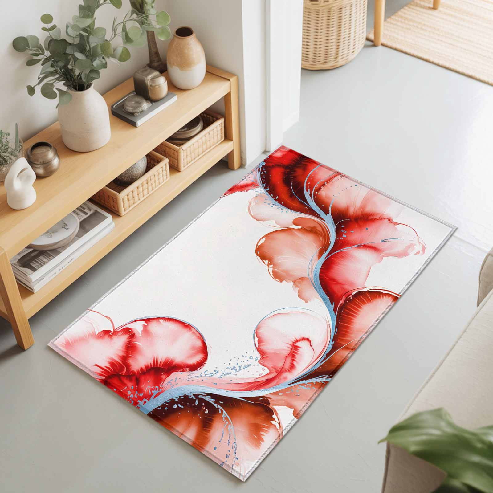 2x3 Ft Entryway Area Rug, Red Marble Stone Kitchen Rug Runner Washable ...