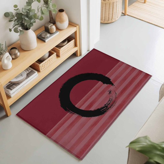 2x3 Ft Entryway Area Rug, Red Striped Kitchen Rug Runner Washable Floor Mat, Black Geometric Vintage Stripes Ombre Non Slip Indoor Door Mat Throw Carpet for Bathroom Living Room Bedroom