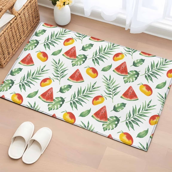 2x3 Ft Entryway Area Rug, Red Watermelon Kitchen Rug Runner Washable Floor Mat, Green Tropical Plants Summer Fruit Mango Non Slip Indoor Door Mat Throw Carpet for Bathroom Living Room Bedroom
