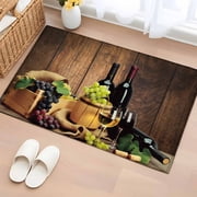2x3 Ft Entryway Area Rug, Red Wines Kitchen Rug Runner Washable Floor Mat, Champagne Grapes Galsses Country Wooden Plank Non Slip Indoor Door Mat Throw Carpet for Bathroom Living Room Bedroom