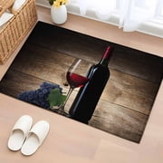 2x3 Ft Entryway Area Rug, Red Wines Kitchen Rug Runner Washable Floor Mat, Grapes Vintage Wooden Grain Farmhouse Non Slip Indoor Door Mat Throw Carpet for Bathroom Living Room Bedroom