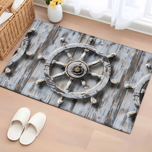2x3 Ft Entryway Area Rug, Rudder Coastal Kitchen Rug Runner Washable Floor Mat, Nautical Beach Summer Ocean Vintage Non Slip Indoor Door Mat Throw Carpet for Bathroom Living Room Bedroom