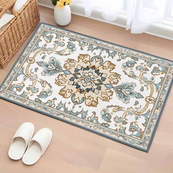 2x3 Ft Entryway Area Rug, Rustic Aztec Kitchen Rug Runner Washable Floor Mat, Farmhouse Southwest Ethnic Floral Aesthetic Non Slip Indoor Door Mat Throw Carpet for Bathroom Living Room Bedroom