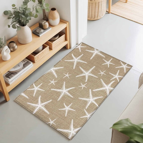 2x3 Ft Entryway Area Rug, Rustic Coastal Starfish Kitchen Rug Runner Washable Floor Mat, Nautical Summer Beach Ocean Non Slip Indoor Door Mat Throw Carpet for Bathroom Living Room Bedroom
