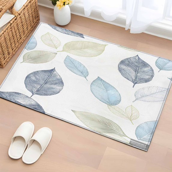 2x3 Ft Entryway Area Rug, Sage Green Blue Leaves Kitchen Rug Runner ...