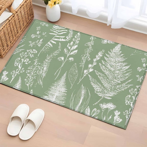 2x3 Ft Entryway Area Rug, Sage Green Botanical Kitchen Rug Runner Washable Floor Mat, Farmhouse Country Leaves Plant Non Slip Indoor Door Mat Throw Carpet for Bathroom Living Room Bedroom