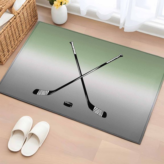 2x3 Ft Entryway Area Rug, Sage Green Gray Ombre Kitchen Rug Runner Washable Floor Mat, Black Hockey Sticks Minimalist Style Non Slip Indoor Door Mat Throw Carpet for Bathroom Living Room Bedroom