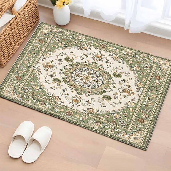 2x3 Ft Entryway Area Rug, Sage Green Kitchen Rug Runner Washable Floor Mat, Southwest Tribal Antique Boho-Chic Country Non Slip Indoor Door Mat Throw Carpet for Bathroom Living Room Bedroom