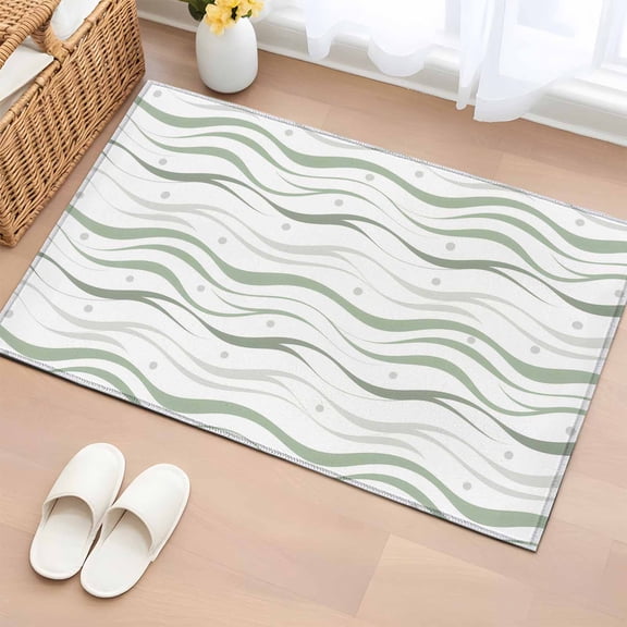 2x3 Ft Entryway Area Rug, Sage Green Stripes Kitchen Rug Runner Washable Floor Mat, Modern Simple Gradient Waves Lines Non Slip Indoor Door Mat Throw Carpet for Bathroom Living Room Bedroom