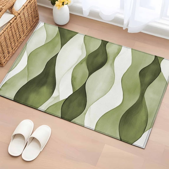 2x3 Ft Entryway Area Rug, Sage Green Stripes Kitchen Rug Runner Washable Floor Mat, Retro Farmhouse Abstract Ripple Non Slip Indoor Door Mat Throw Carpet for Bathroom Living Room Bedroom