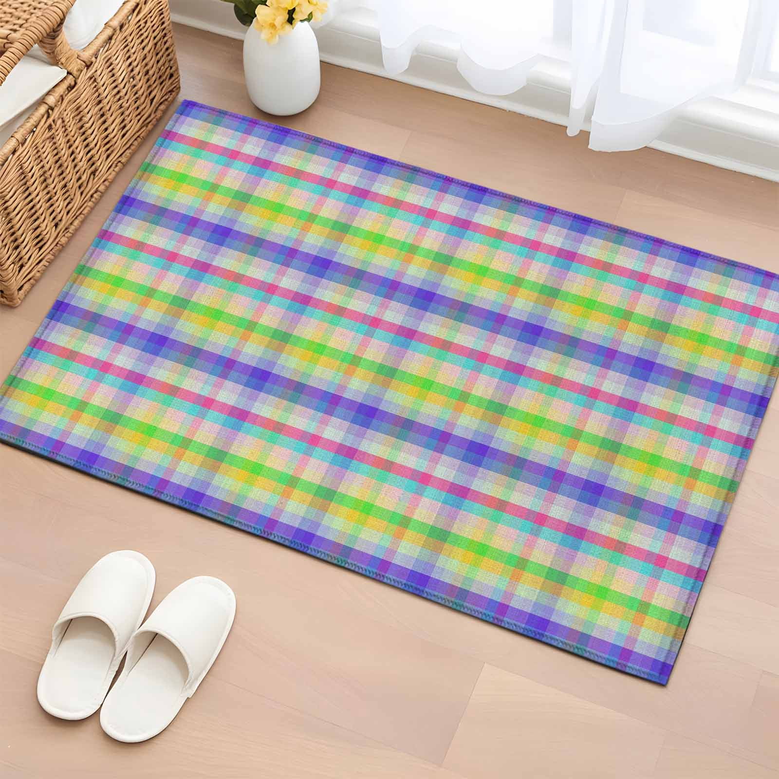2x3 Ft Entryway Area Rug, Slate Blue Plaid Kitchen Rug Runner Washable ...