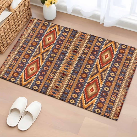 2x3 Ft Entryway Area Rug, Southwest Boho Kitchen Rug Runner Washable Floor Mat, Retro Farmhouse Abstract Geometric Striped Non Slip Indoor Door Mat Throw Carpet for Bathroom Living Room Bedroom