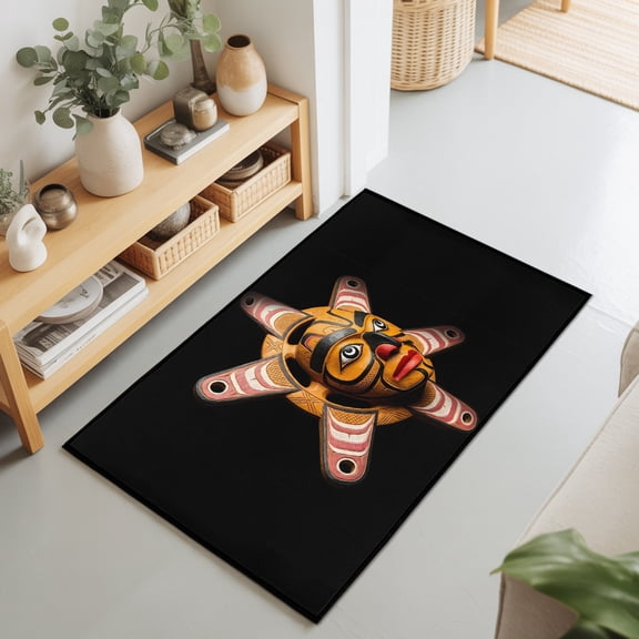 2x3 Ft Entryway Area Rug, Southwest Native Mask Kitchen Rug Runner Washable Floor Mat, Tribal Ethnic Traditional Aesthetic Non Slip Indoor Door Mat Throw Carpet for Bathroom Living Room Bedroom