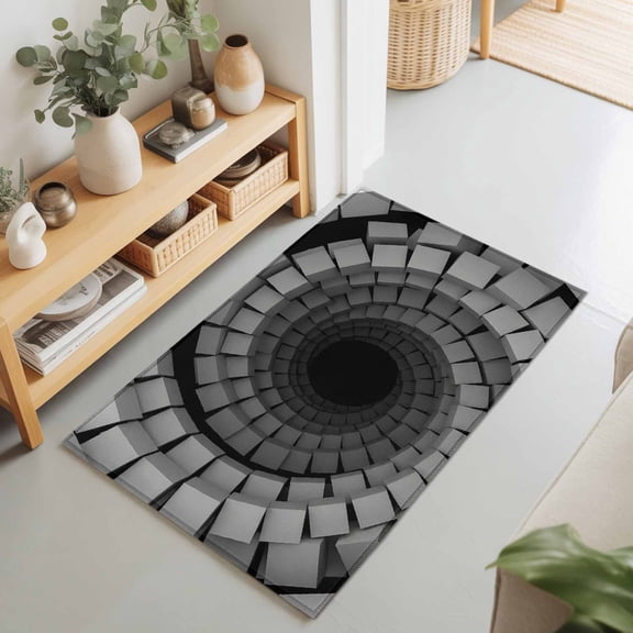 2x3 Ft Entryway Area Rug, Spiral Grey Kitchen Rug Runner Washable Floor Mat, Block Vortex Optical Illusion Modern Non Slip Indoor Door Mat Throw Carpet for Bathroom Living Room Bedroom