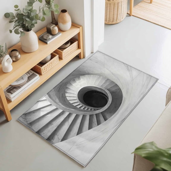 2x3 Ft Entryway Area Rug, Spiral Marble Staircase Kitchen Rug Runner Washable Floor Mat, Minimalist Modern Stone Steps Non Slip Indoor Door Mat Throw Carpet for Bathroom Living Room Bedroom