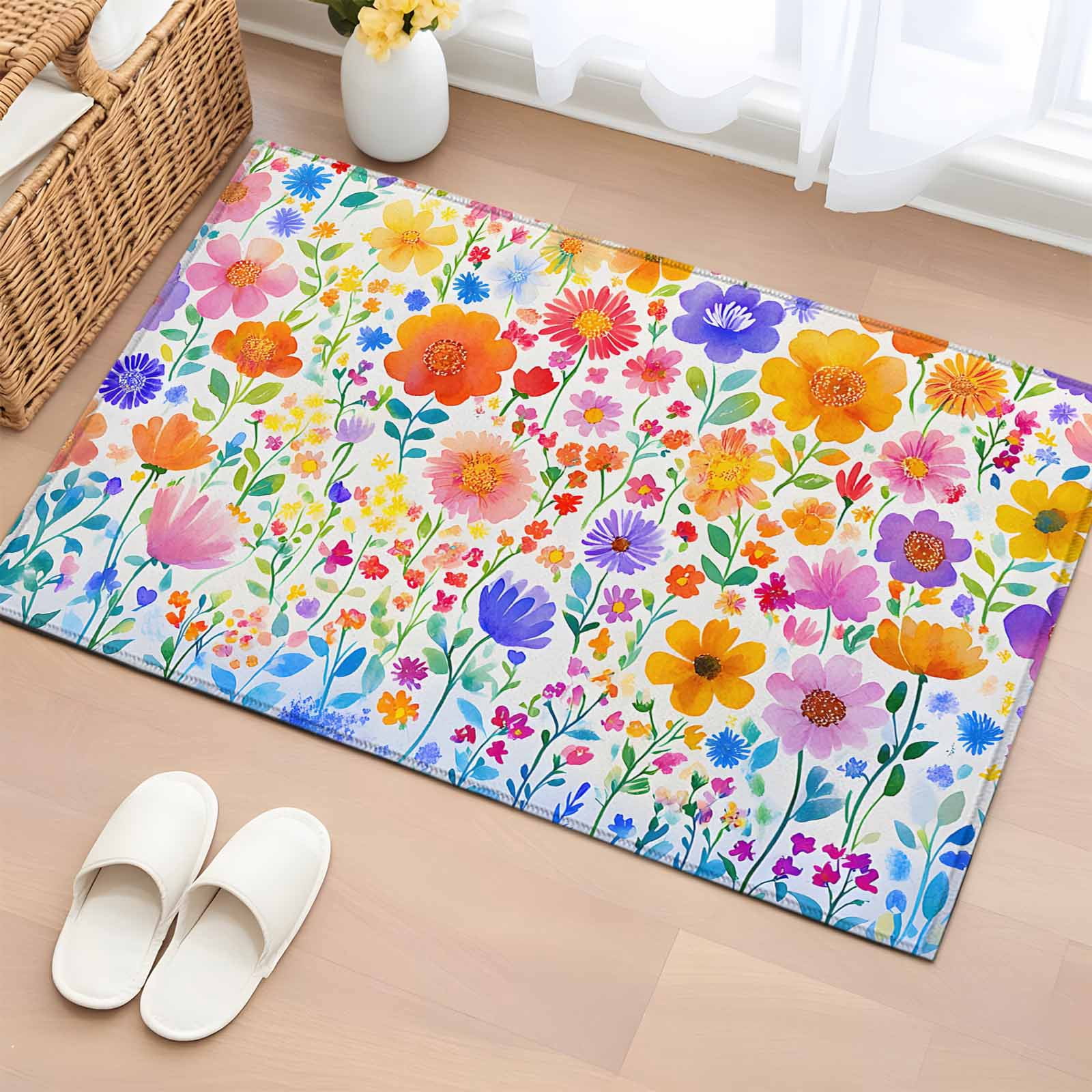 2x3 Ft Entryway Area Rug, Spring Floral Kitchen Rug Runner Washable ...