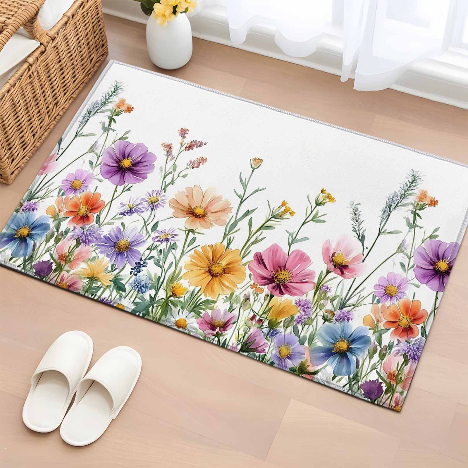 2x3 Ft Entryway Area Rug, Spring Floral Kitchen Rug Runner Washable ...