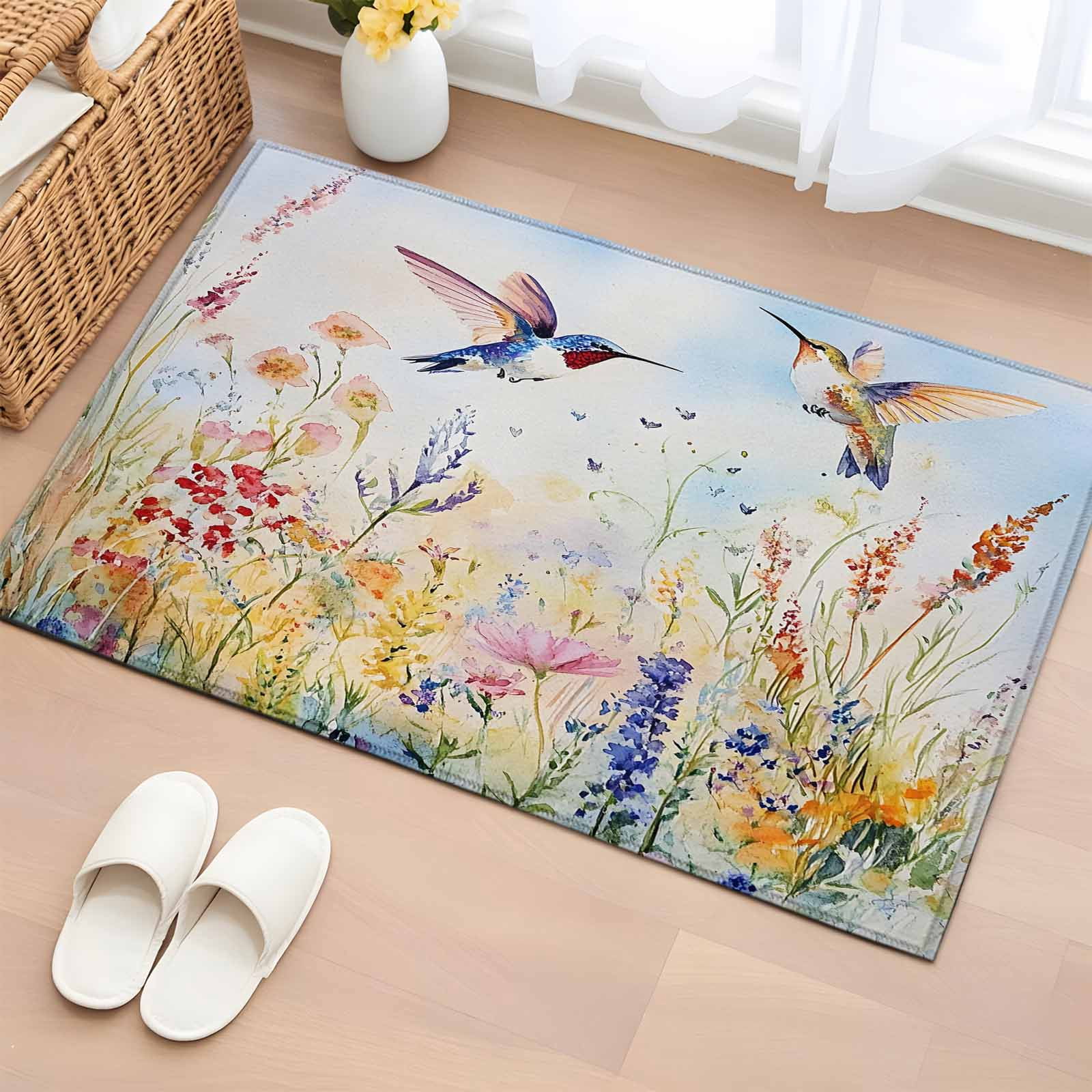 2x3 Ft Entryway Area Rug, Spring Hummingbird Floral Kitchen Rug Runner ...