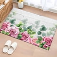 thumbnail image 1 of 2x3 Ft Entryway Area Rug, Spring Pink Roses Kitchen Rug Runner Washable Floor Mat, Pastoral Eucalyptus Leaves Gray Wooden Non Slip Indoor Door Mat Throw Carpet for Bathroom Living Room Bedroom, 1 of 8
