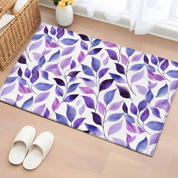 2x3 Ft Entryway Area Rug, Spring Purple Leaves Kitchen Rug Runner Washable Floor Mat, Country Leaf Plants Pastoral Non Slip Indoor Door Mat Throw Carpet for Bathroom Living Room Bedroom