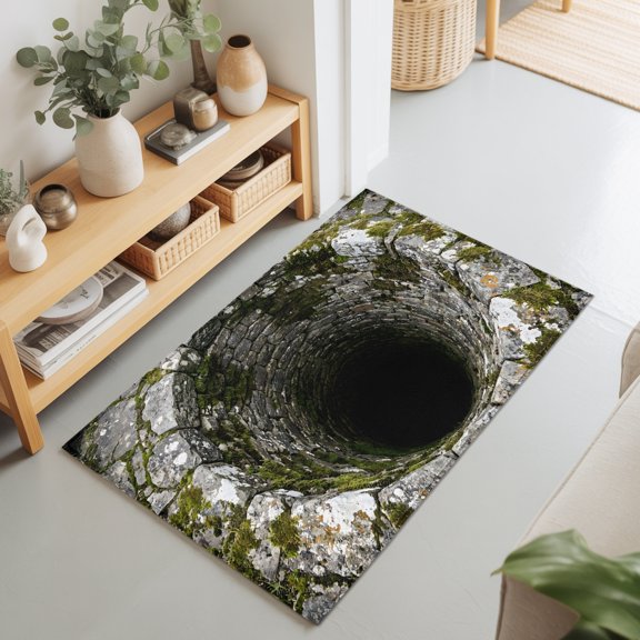 2x3 Ft Entryway Area Rug, Stone Well Kitchen Rug Runner Washable Floor Mat, Black Mysterious Ancient Well Non Slip Indoor Door Mat Throw Carpet for Bathroom Living Room Bedroom