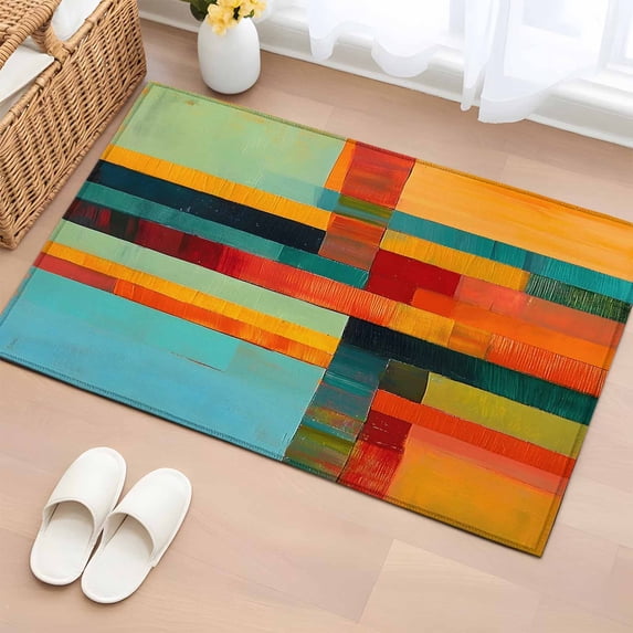 2x3 Ft Entryway Area Rug, Striped Oil Painting Kitchen Rug Runner ...